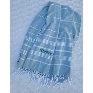 Aubrey personalized Turkish green striped Beach Towel blanket